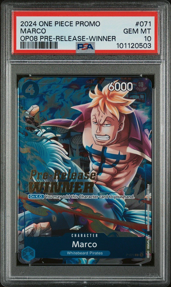 2024 One Piece Promos 071 Marco Two Legends Pre-release-winner PSA 10