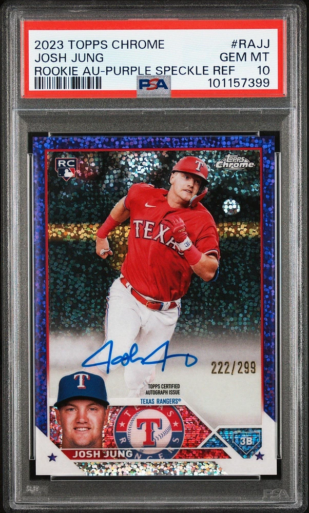 2023 Topps Chrome Rookie Autograph Rajj Josh Jung Purple Speckle Refractor PSA 10