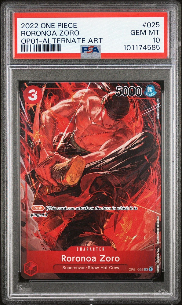 2022 One Piece Op01-romance Dawn Roronoa Zoro Alternate Art PSA 10