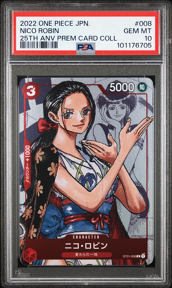 2022 One Piece Japanese 25th Anniversary Premium Card Collection 008 Nico Robin PSA 10