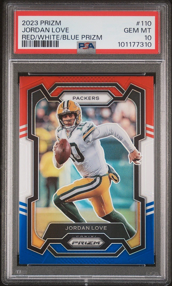 2023 Panini Prizm 110 Jordan Love Red/white/blue Prizm PSA 10