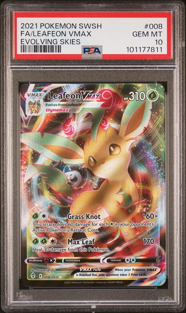 2021 Pokemon Sword & Shield Evolving Skies 008 Full Art/leafeon Vmax PSA