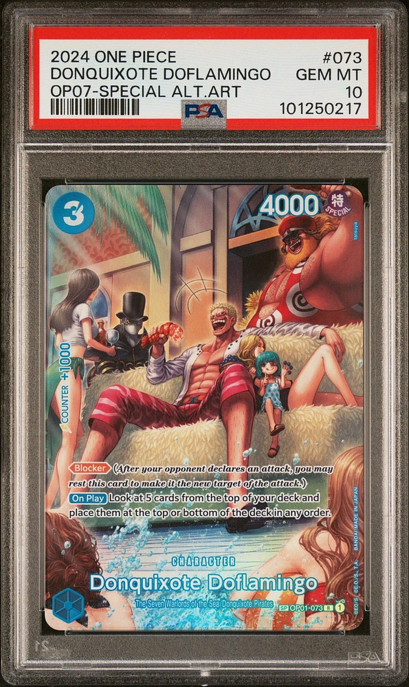 2024 One Piece Op07-500 Years In The Future 073 Donquixote Doflamingo Special Alternate Art PSA 10