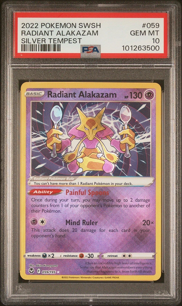 2022 Pokemon Sword & Shield Silver Tempest 059 Radiant Alakazam PSA
