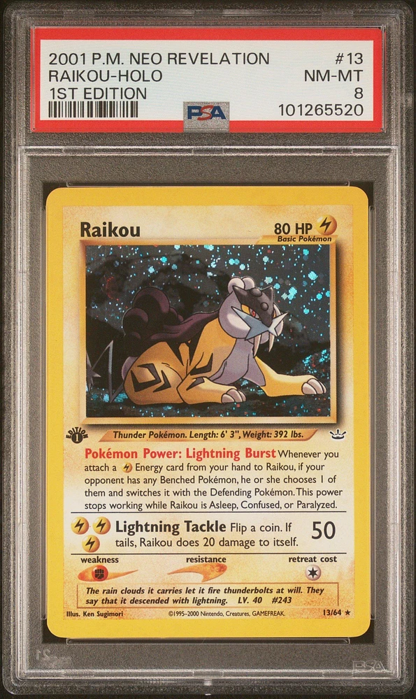 2001 Pokemon Neo Revelation 1st Edition 13 Raikou-holo PSA 8