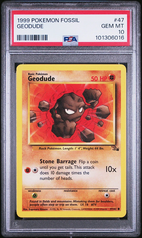 1999 Pokemon Fossil 47 Geodude PSA