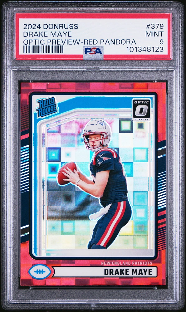 2024 Panini Donruss 379 Drake Maye Optic Preview-red Pandora PSA