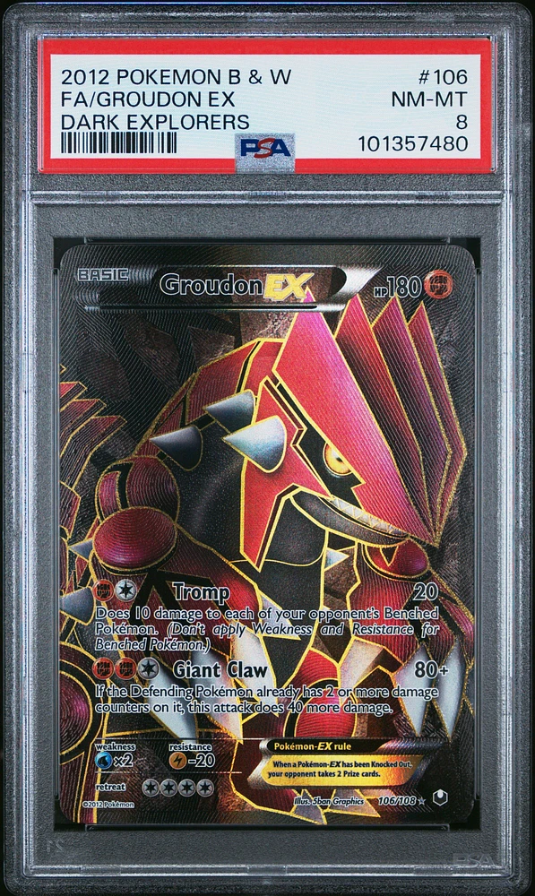 2012 Pokemon Black & White Dark Explorers 106 Full Art/groudon Ex PSA 8