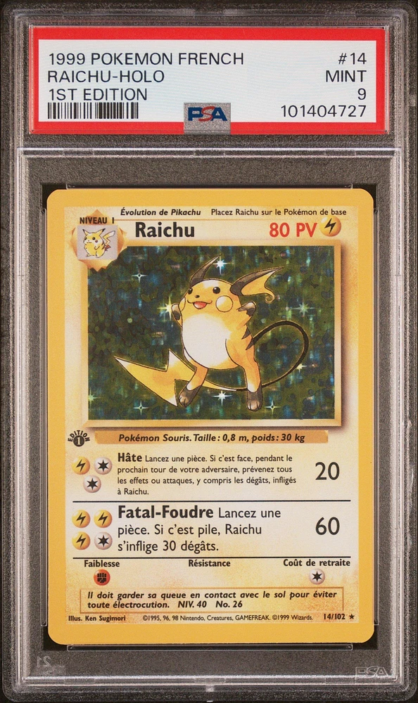 1999 Pokemon French 14 Raichu-holo 1st Edition PSA 9