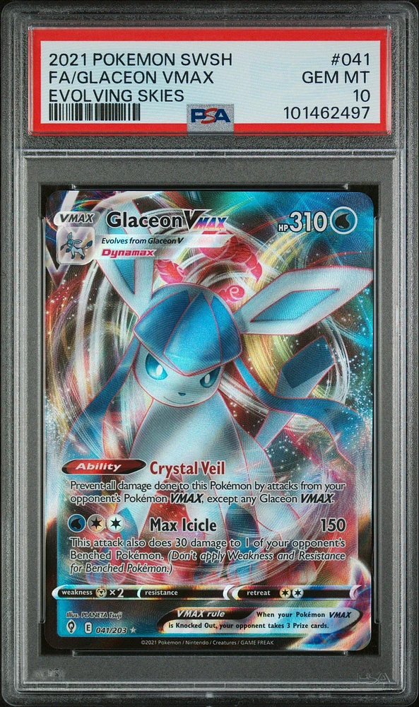 2021 Pokemon Sword & Shield Evolving Skies 041 Full Art/glaceon Vmax PSA