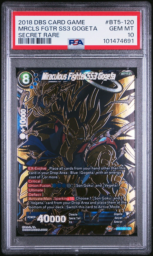 2018 Dragon Ball Super Card Game Series 5 Miraculous Revival Bt5-120 Miraculous Fighter Ss3 Gogeta Secret Rare PSA 10