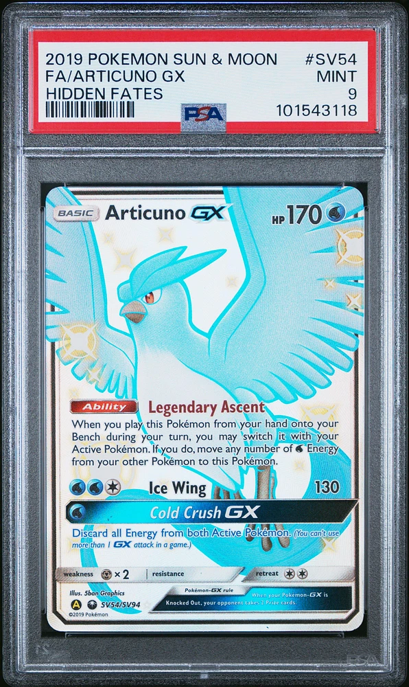2019 Pokemon Sun & Moon Hidden Fates Sv54 Full Art/articuno Gx PSA