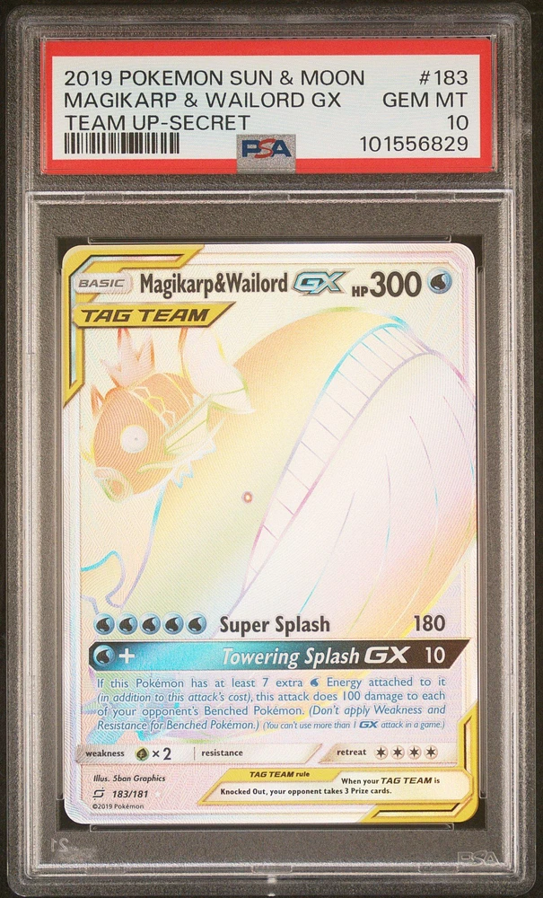 2019 Pokemon Sun & Moon Team Up 183 Full Art/magikarp & Wailord Gx Secret PSA