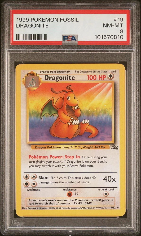 1999 Pokemon Fossil Dragonite PSA