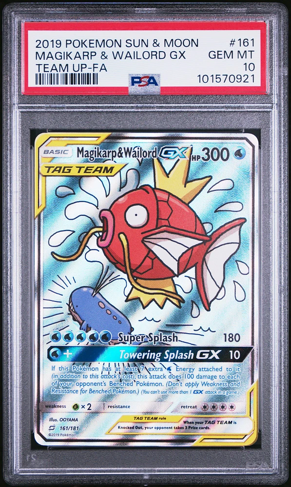 2019 Pokemon Sun & Moon Team Up Full Art/magikarp & Wailord Gx PSA
