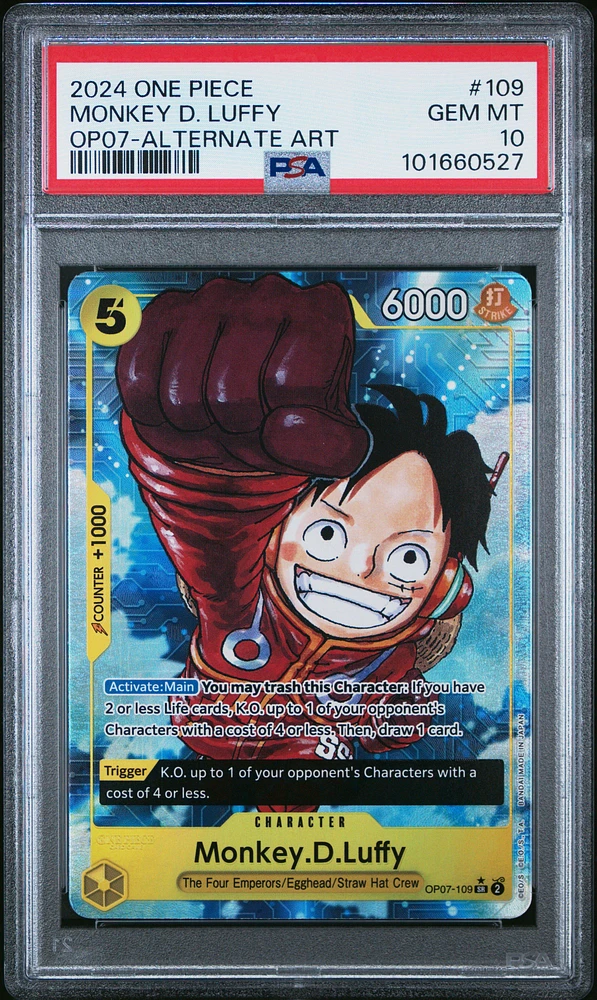 2024 One Piece Op07-500 Years In The Future 109 Monkey D. Luffy Alternate Art PSA 10