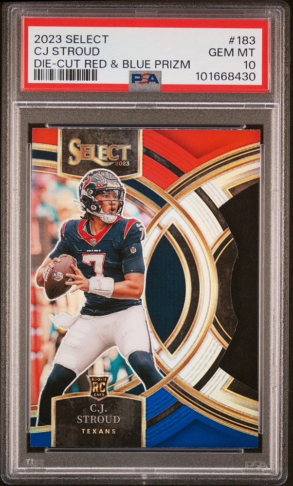 2023 Panini Select 183 Cj Stroud Die-cut Red & Blue Prizm PSA 10