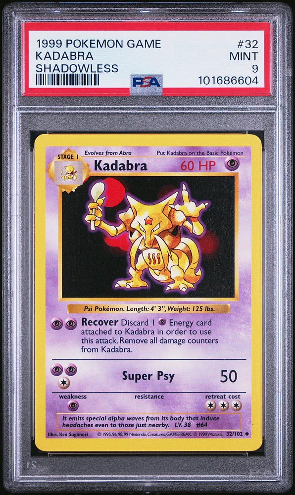 1999 Pokemon Game 32 Kadabra Shadowless PSA