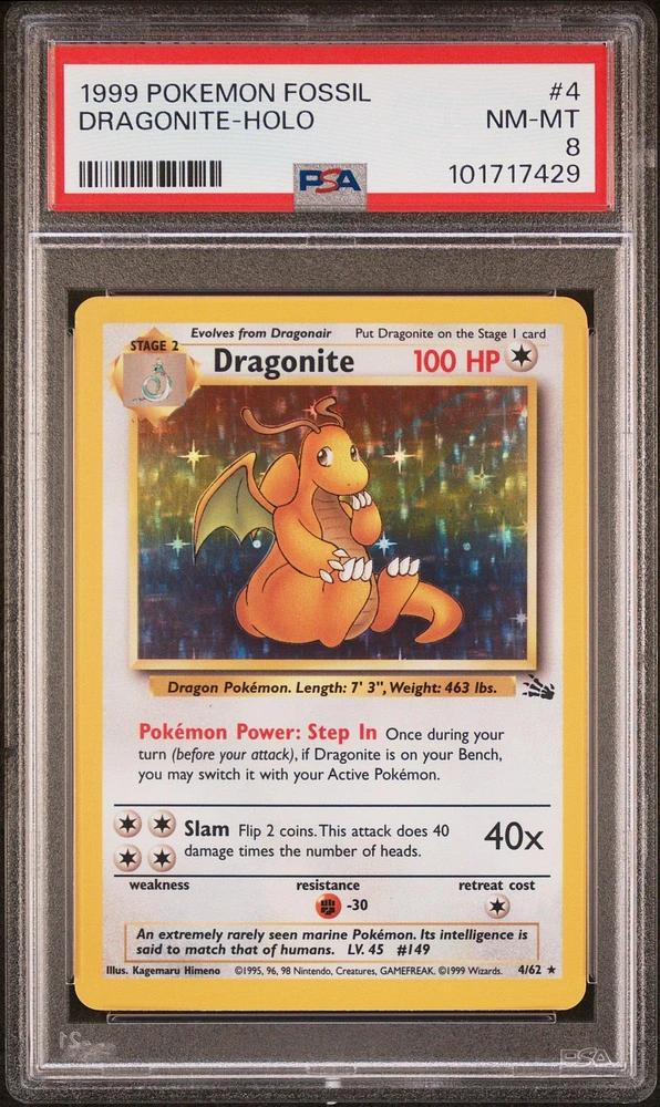 1999 Pokemon Fossil 4 Dragonite-holo PSA