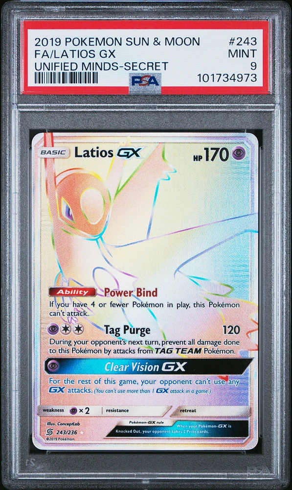 2019 Pokemon Sun & Moon Unified Minds 243 Full Art/latios Gx Secret PSA
