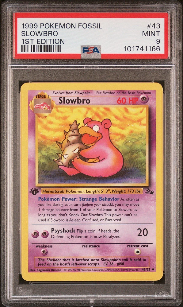1999 Pokemon Fossil 43 Slowbro 1st Edition PSA