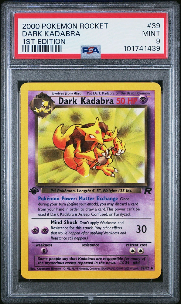 2000 Pokemon Rocket 39 Dark Kadabra 1st Edition PSA