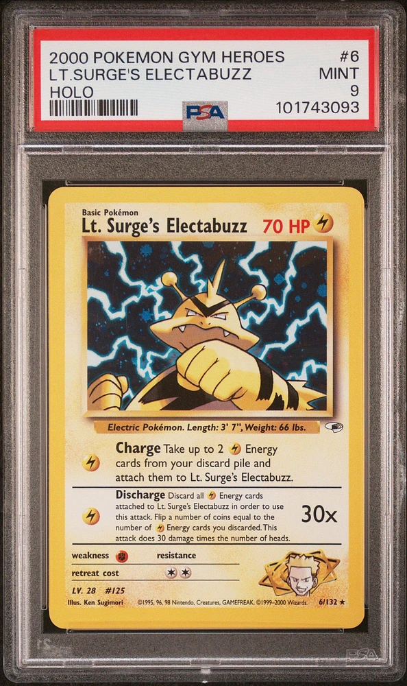 2000 Pokemon Gym Heroes 6 Lt. Surge's Electabuzz Holo PSA