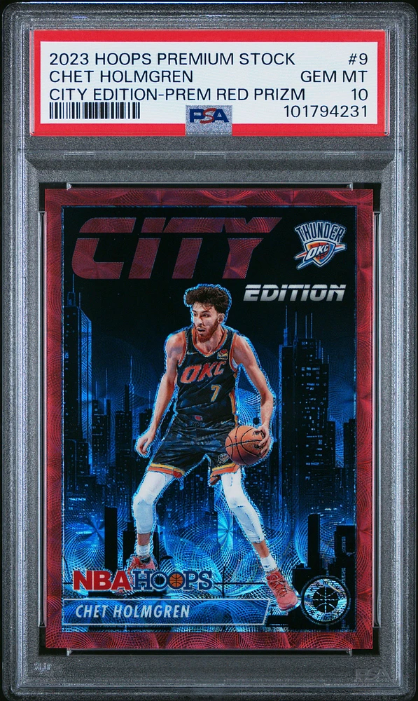 2023 Panini Hoops Premium Stock City Edition 9 Chet Holmgren Premium Red Prizm PSA 10