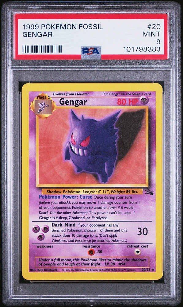 1999 Pokemon Fossil 20 Gengar PSA