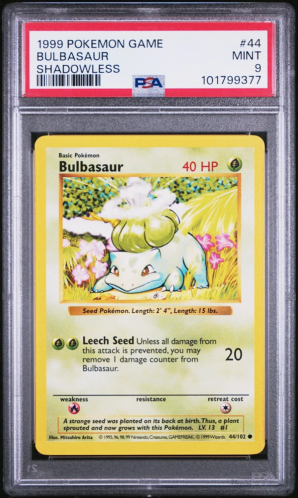1999 Pokemon Game 44 Bulbasaur Shadowless PSA