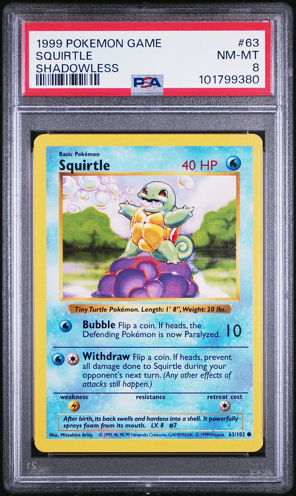 1999 Pokemon Game 63 Squirtle Shadowless PSA