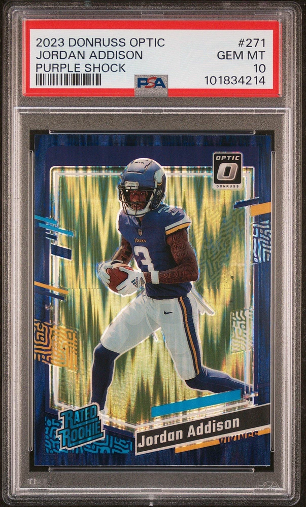 2023 Panini Donruss Optic 271 Jordan Addison Purple Shock PSA 10