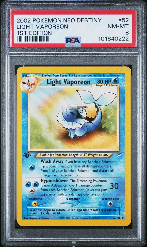 2002 Pokemon Neo Destiny 52 Light Vaporeon 1st Edition PSA