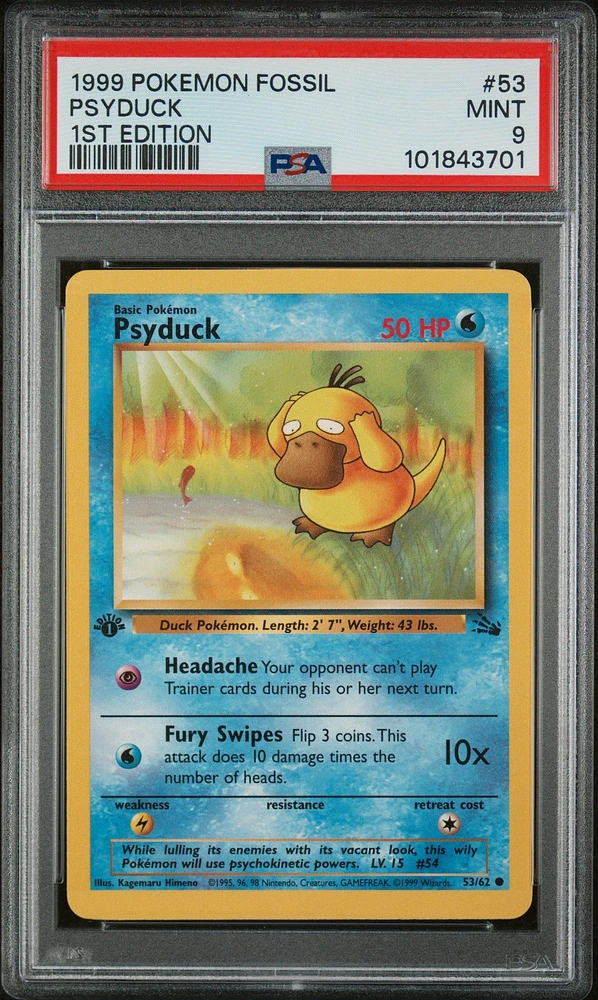 1999 Pokemon Fossil 53 Psyduck 1st Edition PSA