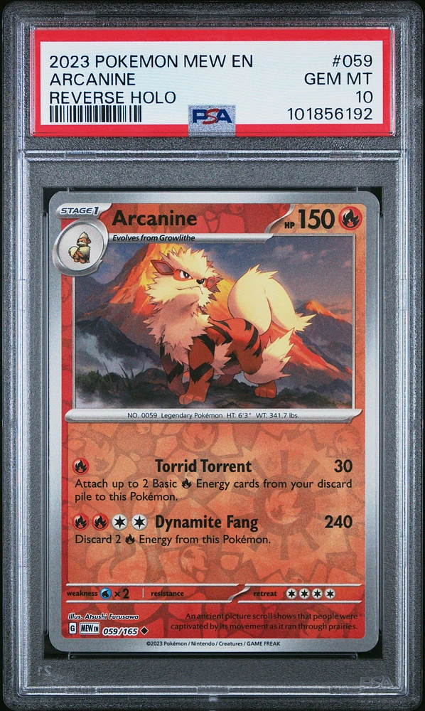 2023 Pokemon Mew En-151 059 Arcanine Reverse Holo PSA 10