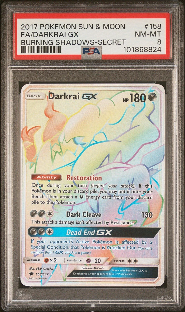 2017 Pokemon Sun & Moon Burning Shadows 158 Full Art/darkrai Gx Secret PSA