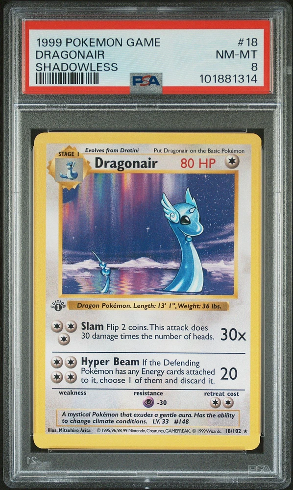 1999 Pokemon Game 18 Dragonair Shadowless PSA