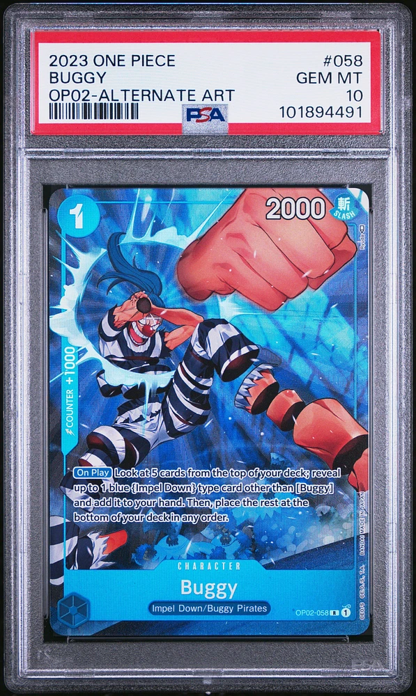 2023 One Piece Op02-paramount War 058 Buggy Alternate Art PSA 10