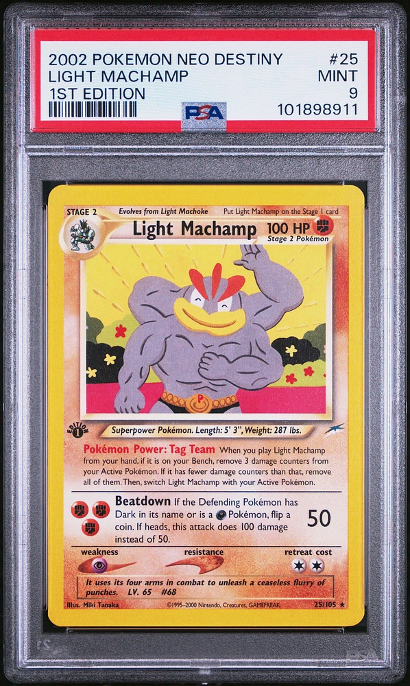 2002 Pokemon Neo Destiny 25 Light Machamp 1st Edition PSA 9