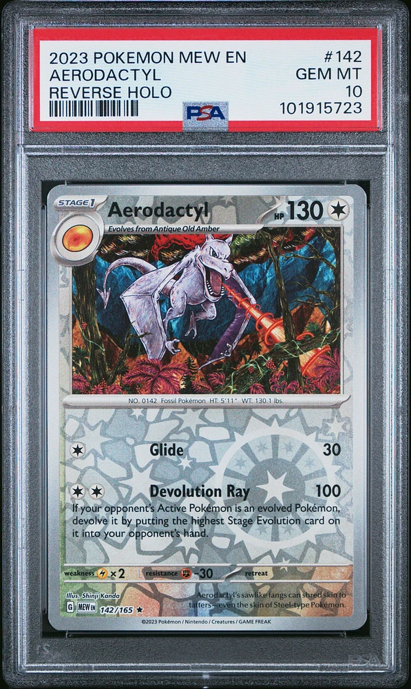 2023 Pokemon Mew En-151 142 Aerodactyl Reverse Holo PSA
