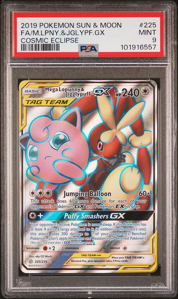 2019 Pokemon Sun & Moon Cosmic Eclipse Full Art/mega Lopunny & Jigglypuff Gx PSA