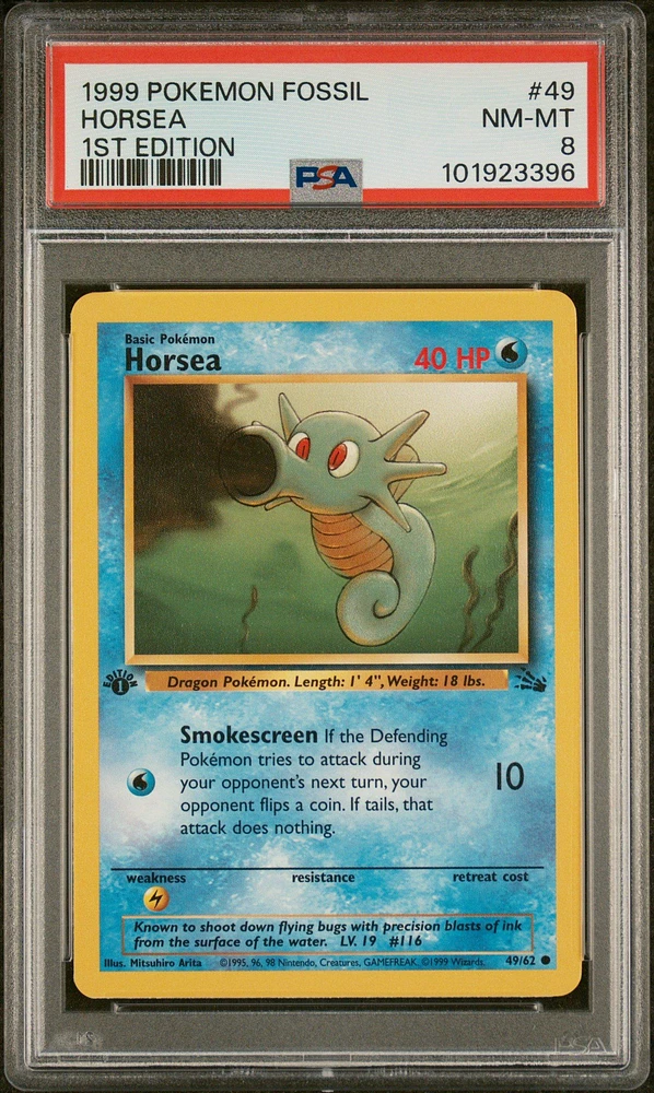 1999 Pokemon Fossil 49 Horsea 1st Edition PSA