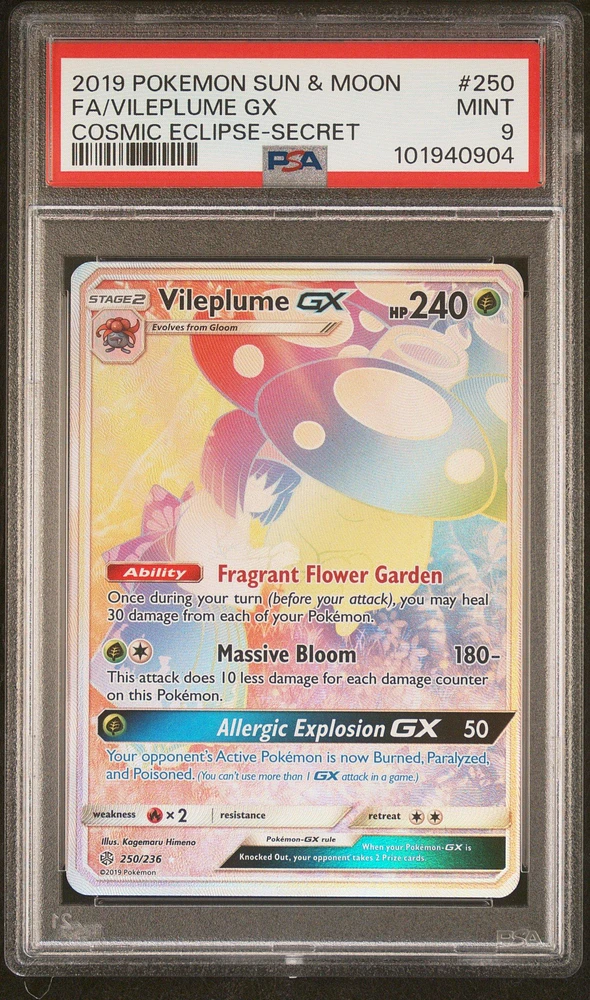 2019 Pokemon Sun & Moon Cosmic Eclipse 250 Full Art/vileplume Gx Secret PSA