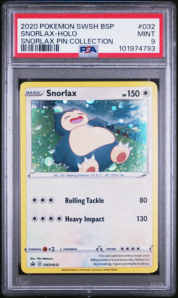2020 Pokemon Swsh Black Star Promo 032 Snorlax-holo Snorlax Pin Collection PSA 9