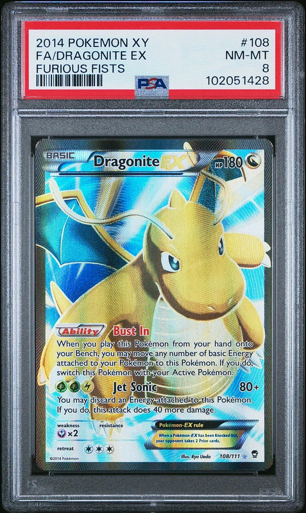 2014 Pokemon Xy Furious Fists 108 Full Art/dragonite Ex PSA 8