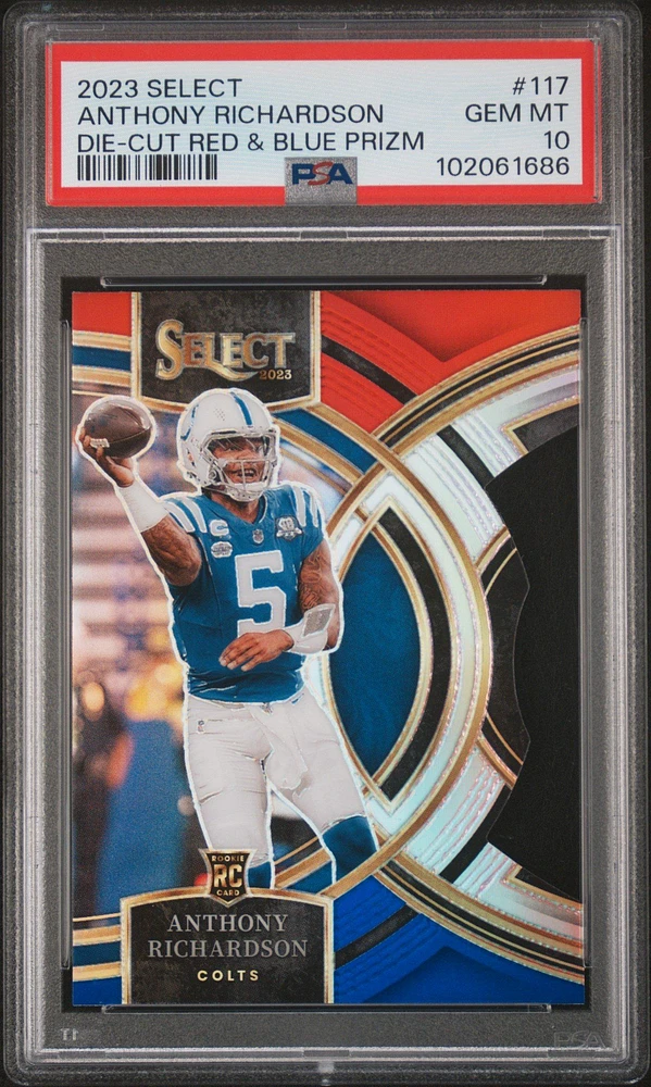 2023 Panini Select 117 Anthony Richardson Die-cut Red & Blue Prizm PSA 10