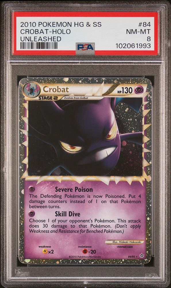 2010 Pokemon Heartgold & Soulsilver Unleashed 84 Crobat-holo PSA 8
