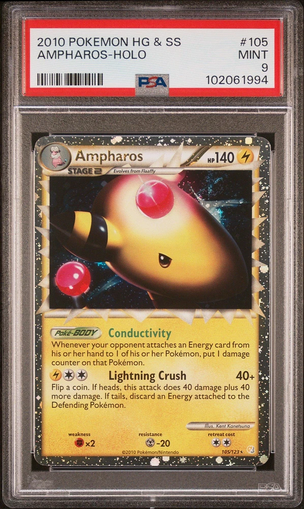 2010 Pokemon Heartgold & Soulsilver 105 Ampharos-holo PSA