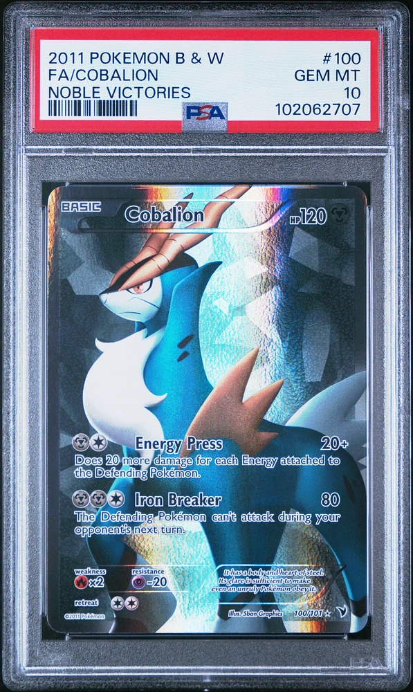 2011 Pokemon Black & White Noble Victories 100 Full Art/cobalion PSA 10
