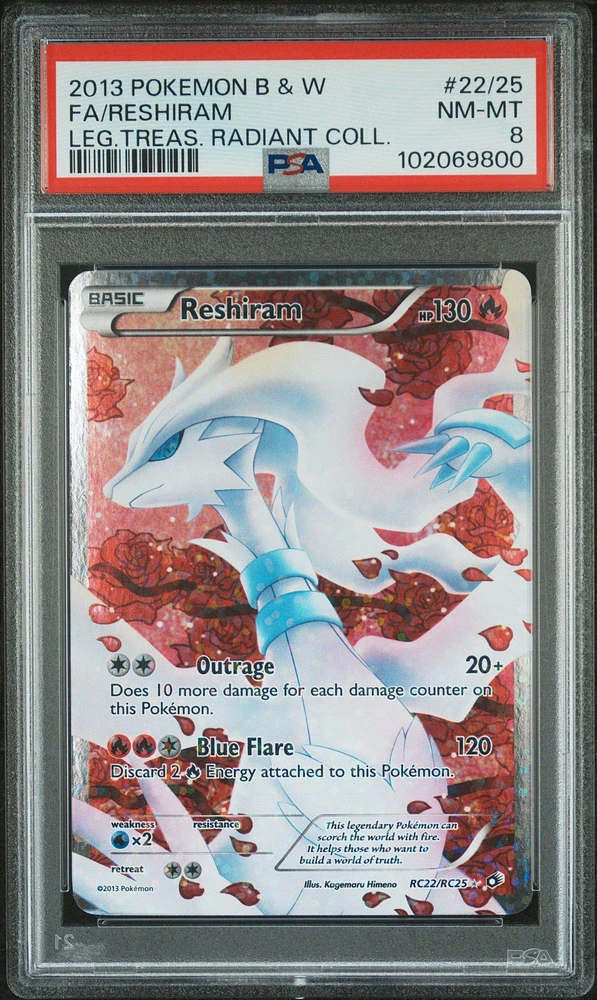 2013 Pokemon Black & White Legendary Treasures Radiant Collection 22/25 Full Art/reshiram PSA 8